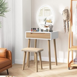 Elecwish Wood Small Vanity Table with Mirror and Chair - 1 of 4