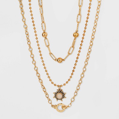 Paperclip and Oval Chain with Sun Charm Trio Necklace - Wild Fable™ Gold
