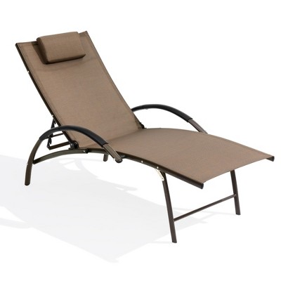 Pellebant 2 pcs Outdoor Aluminum Adjustable Reclining Chaise Lounge Chair with Arms & Headrest