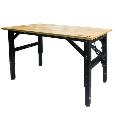 48" Adjustable Workbench With 4 AC Power Outlets And 2 USB-A Ports Hardwood Workbench, High Weight Capacity Work Table