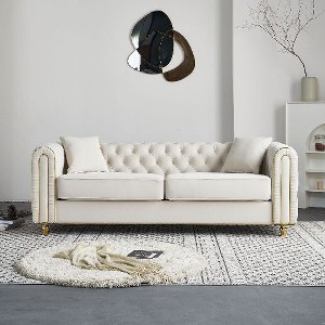 Kumasinova Modern Glam Tufted Sofa with Gold Accents, 66.9''W Velvet Chaise Lounge, Tufted Back with 2 Toss Pillows, Couches for Living Room - 1 of 4