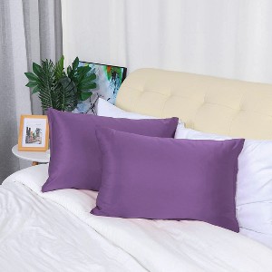2 Pcs King Silk Satin with Zipper Pillowcase Purple - PiccoCasa - 1 of 3