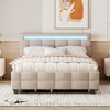Queen Size Upholstered Platform Bed with LED Light, Twin XL Size Trundle and 2 Drawers, Beige/Dark Gray/Pink-ModernLuxe - 2 of 4