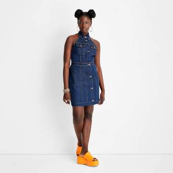 Women's Collared Denim Mini Dress - Future Collective™ with Alani Noelle Blue