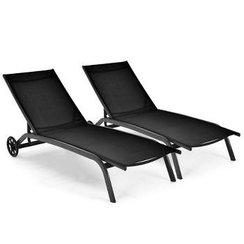 Costway 2PCS Outdoor Adjustable Chaise Lounge Patio 6-Position Recliner Wheels