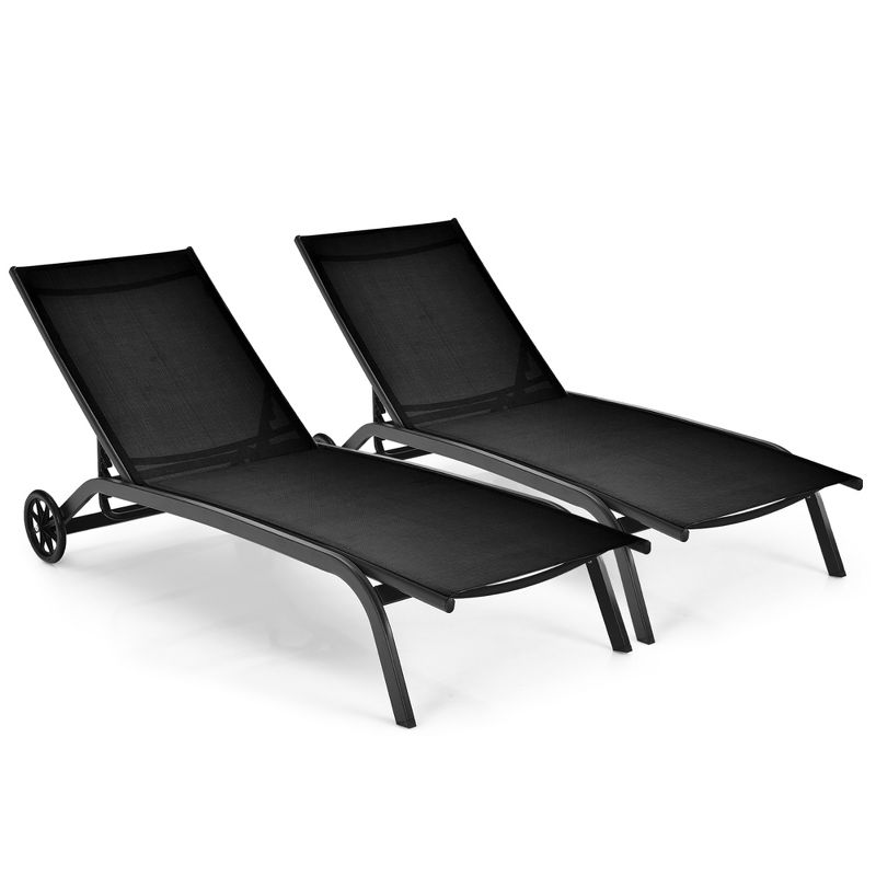 Costway 2PCS Outdoor Adjustable Chaise Lounge Patio 6-Position Recliner Wheels, 1 of 8