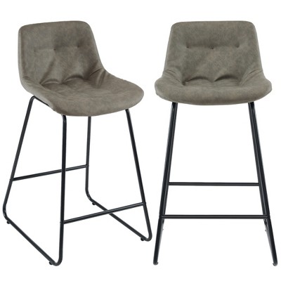 Beautyolove 26 in. Gray Faux Leather Upholstered Counter Height Bar Stool Swivel Counter Stool