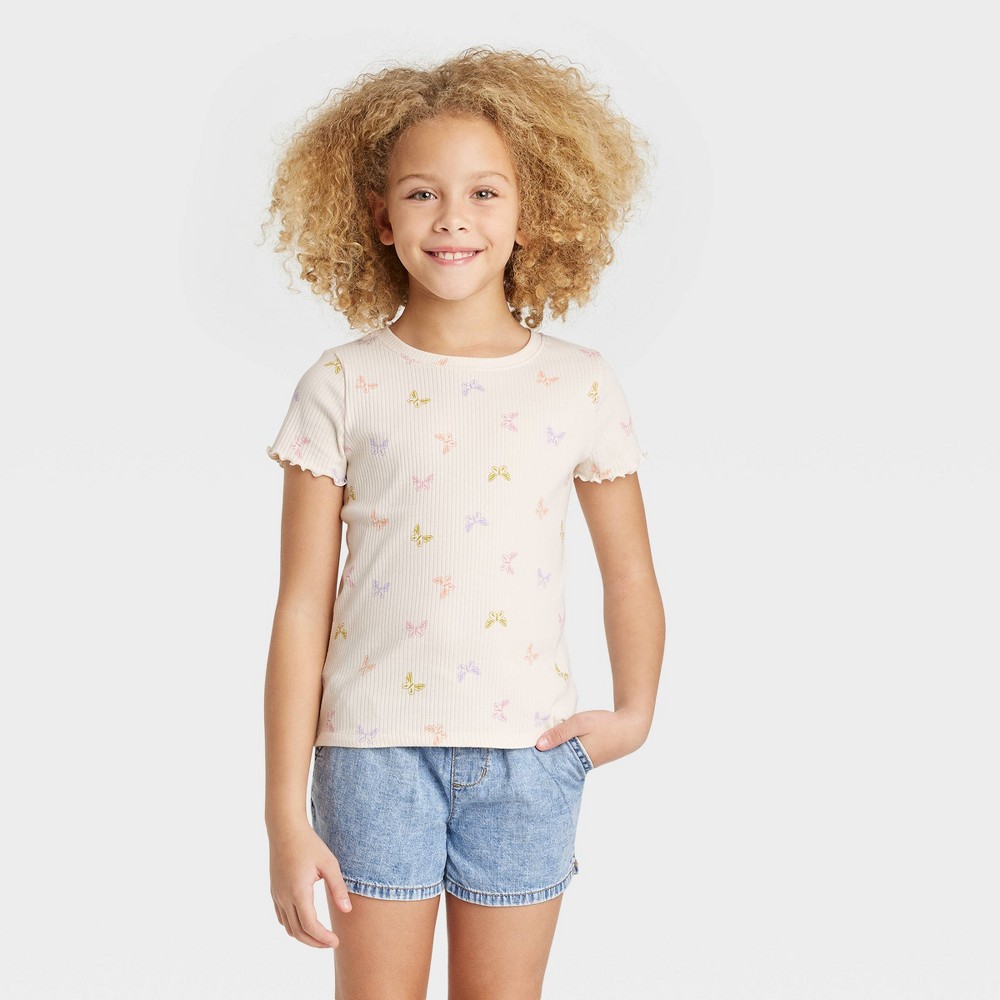 size small Girls' Short Sleeve Ribbed T-Shirt - Cat & Jack Off-White XS