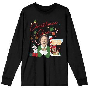 Elf Buddy the Elf Christmas Cheer Women's Black Long Sleeve Crew Neck Tee - 1 of 3