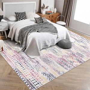 Small Throw Rug for Bedroom Kitchen Entryway - Boho Vintage Non-Slip Washable Mat, Oriental Soft Stain Resistant Low Pile Carpet - 1 of 4