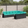 vidaXL 10 Piece Garden Sofa Set with Cushions Black Poly Rattan - Black and Blue Without Table - 2 of 4