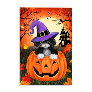 Stupell Industries Cat Peeking from Jack-o-Lantern Wall Plaque Art, 13" x 19" - 1 of 4