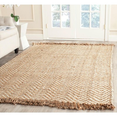 Handmade Beige and Natural Jute 6' x 9' Area Rug with Fringe