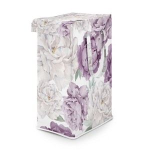 Sweet Jojo Designs Girl Foldable Laundry Hamper with Handles Peony Floral Garden Lavender Purple and Ivory - 1 of 4
