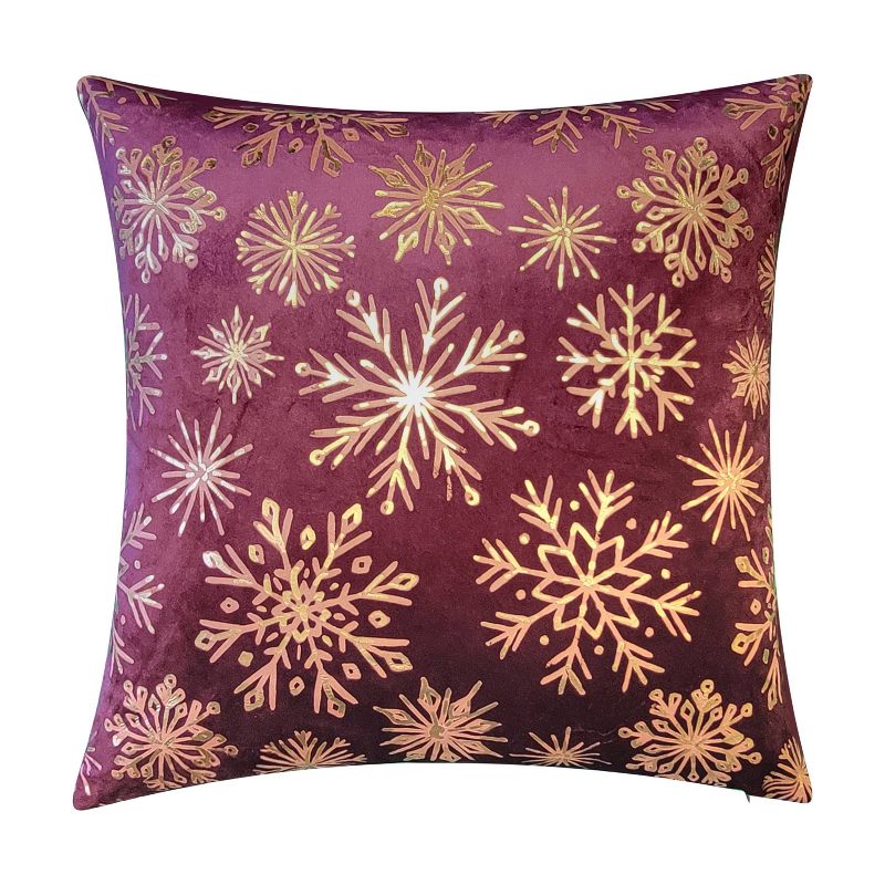 18"x18" Snowflakes Velvet Foil Printed Holiday Square Throw Pillow - Edie@Home, 1 of 9