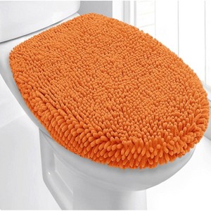 Home Mart Goods Orange Soft Cozy Plush Chenille Toilet Seat Cover - 18"x21" - 1 of 3