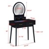 Gulches Modern Luxury 3pc Vanity Table & Stool Set - Built-in LED-lit Mirror, Gold-Accented Handles, Cushioned Stool, Wooden Furniture, Black - 4 of 4