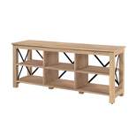 58" Open Back TV Stand in White Oak Wood with Metal Black Accents - Henn&Hart