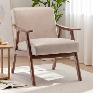 26" Mid-Century Wingback Chair with Thick Backrest and Wood Frame - 1 of 4