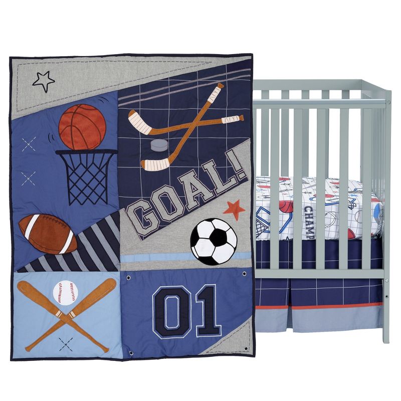 Lambs & Ivy Baby Sports 3-Piece Football/Basketball Baby Crib Bedding Set, 2 of 11