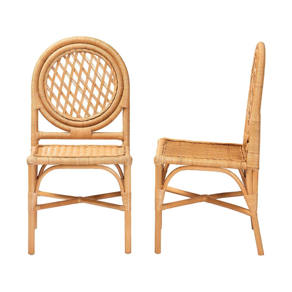 bali & pari Oxford Round Back Rattan Set of 2 Dining Chair Light Honey - thumbnail 3