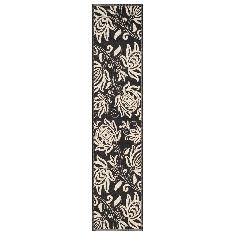 2'3inX10' Gori Outdoor Rug Black/Sand - Safavieh