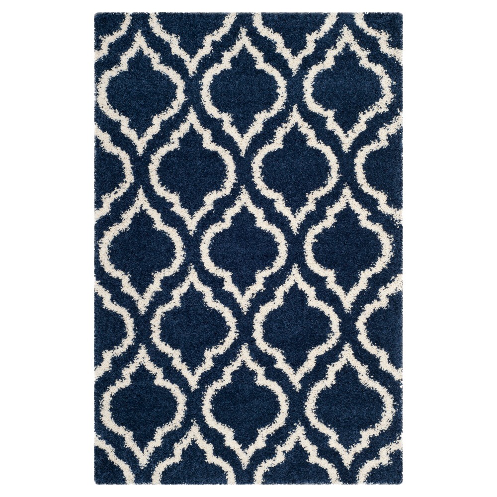 Navy/Ivory Geometric Shag and Flokati Loomed Area Rug 4'x6' - Safavieh