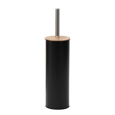 Evideco French Home Goods Metal Toilet Brush and Holder Set With Bamboo Lid