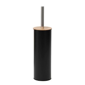Evideco French Home Goods Metal Toilet Brush and Holder Set With Bamboo Lid - 1 of 4