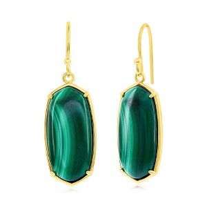 Simona Sterling Silver Long Hexagon Malachite Dangle Earrings - Gold Plated - Green - 1 of 2