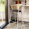 LeisureMod Ervilla Wicker Bar Stool with Fabric Seat and White Steel Frame Black Leather Set of 2 - 2 of 4