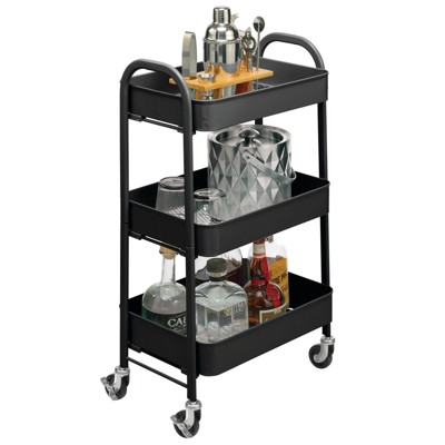 Image of mDesign Metal 3-Tier Rolling Utility Storage Carts, 4 Caster Wheels, Matte Black
