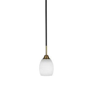 Toltec Lighting Paramount 1 - Light Pendant in  Matte Black/Brass with 5" White Linen  Shade - 1 of 1