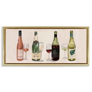 Stupell Industries Various Wine & Champagne Bottles Floating Frame Canvas Art, Gold, 25" x 11" - 1 of 4