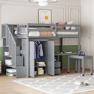 Twin Size Loft Bed with Stairs, Bookshelf and Drawers - 1 of 4