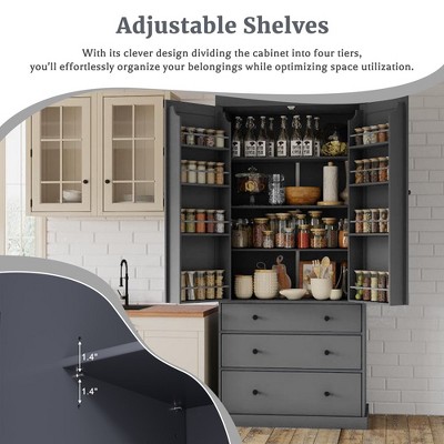 Garvee 77’’ Kitchen Pantry Cabinet, Freestanding Storage Cabinet with Drawers & Adjustable Shelves, Kitchen Buffet Cupboard for Dining Room Laundry Grey — фото 4