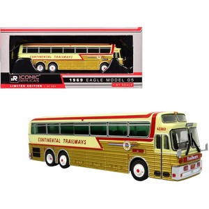 1969 Eagle Model 05 Coach Bus "Golden Eagle" Gold Metallic and Cream with Red 1/87 (HO) Scale Diecast Model by Iconic Replicas - 1 of 4