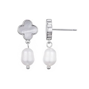 Adornia Silver Plated White Mother of Pearl Clover and Freshwater Pearl Drop Earrings - 1 of 4