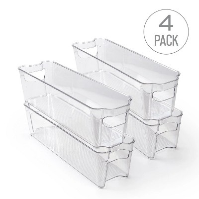 LunaLulinlk Clear Plastic Stackable Storage Bins | Refrigerator, Freezer, Pantry & Organization Container with Carrying Handles | Small, 4 Pack