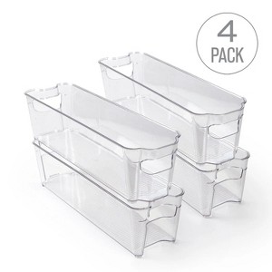 LunaLulinlk Clear Plastic Stackable Storage Bins | Refrigerator, Freezer, Pantry & Organization Container with Carrying Handles | Small, 4 Pack - 1 of 4