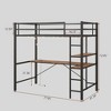 Twin Loft Bed with L-Desk, Shelves, Charging Station, LED Lights, Guard Rail, Ladder, Brown Wood, No Box Spring - 4 of 4