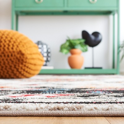 Ivory and Multicolor Hand-Knotted Synthetic Area Rug