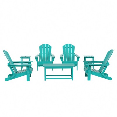 WestinTrends 7 Piece Set Outdoor Folding Adirondack Chairs with Coffee Table Side Table