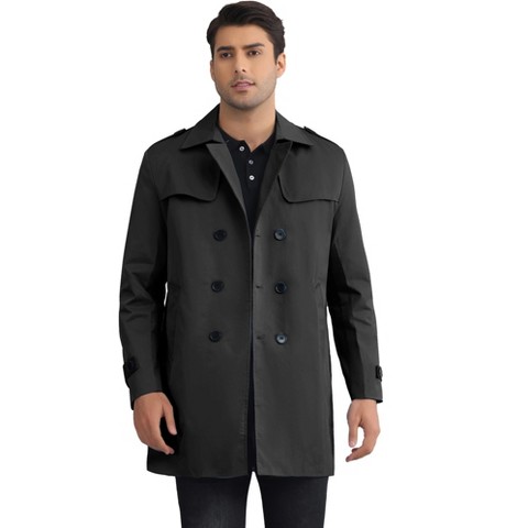 Мужская куртка INSPIRE CHIC Notch Lapel Double Breasted Windbreaker Trench Coat Black Medium, цвет: Чёрный
