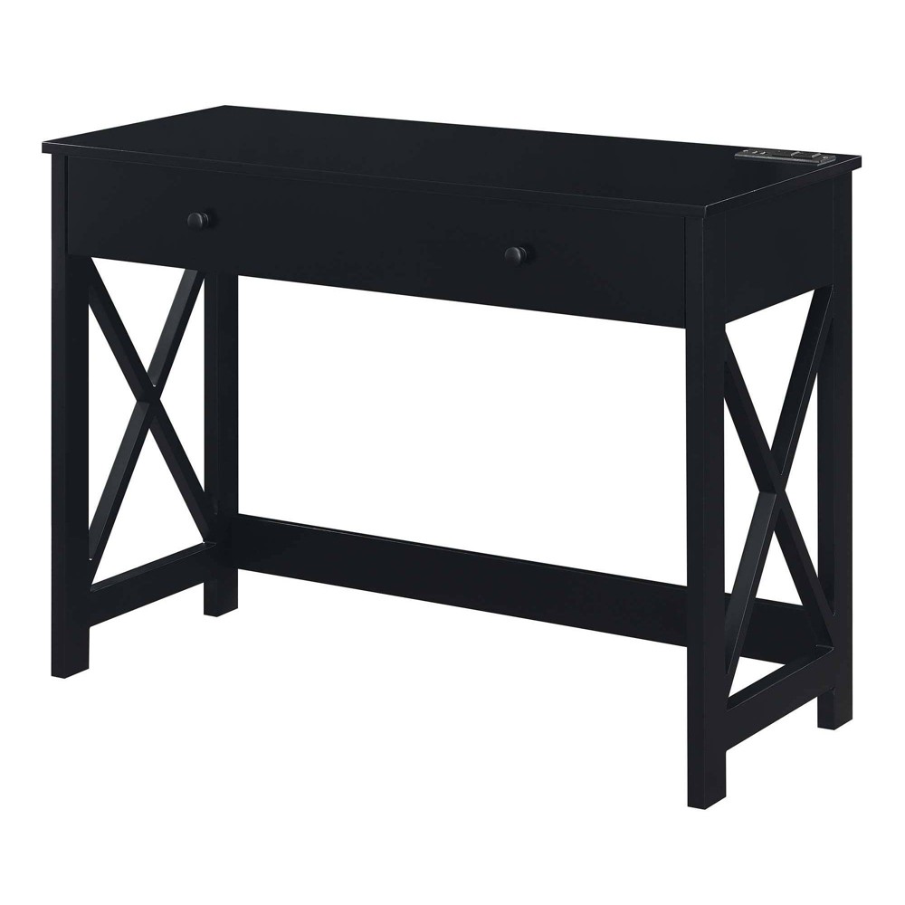 Photos - Office Desk 42" Oxford Desk with Charging Station Black - Breighton Home: MDF Construc