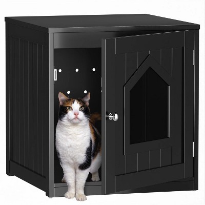 LunaLulinlk black 20-inch pet house with hidden litter box fence and medium-density fiberboard side table