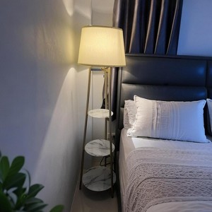 62" Tall LED Floor Lamp w Marble Shelves Corner Free Standing Lamp Reading Light - 1 of 4