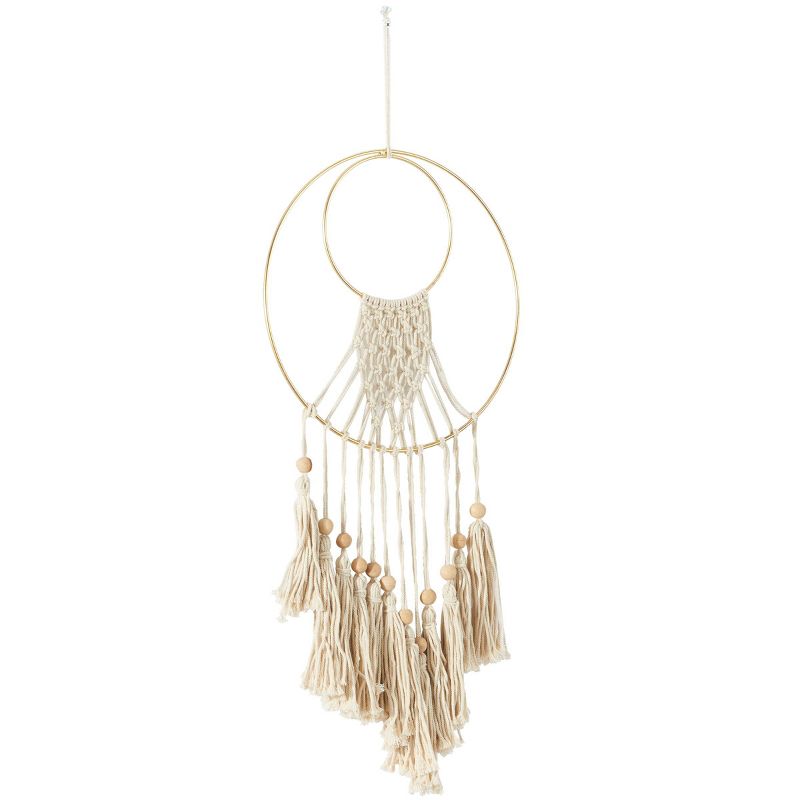 Cotton Macrame Handmade Wall Decor with Wood Beads and Gold Circular Frame Cream - Olivia &#38; May, 2 of 6