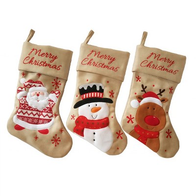 3 Pcs Merry Christmas Stocking Set, Festive Christmas Characters boots decoration