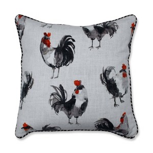 Rooster Linen Mini Square Throw Pillow Black - Pillow Perfect, Red Gray Black